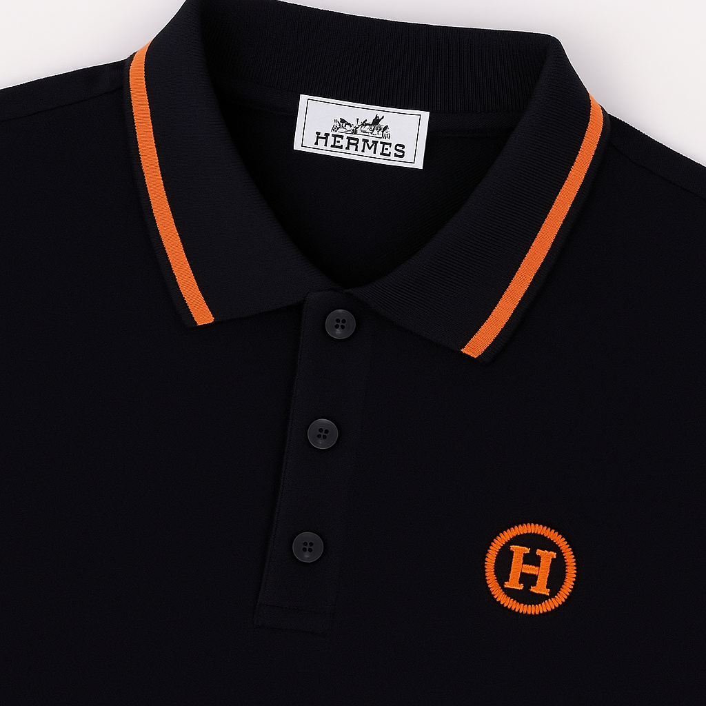 Hermes Hermès Black Polo Shirt with Orange Contrast Trim and H Logo - image 4