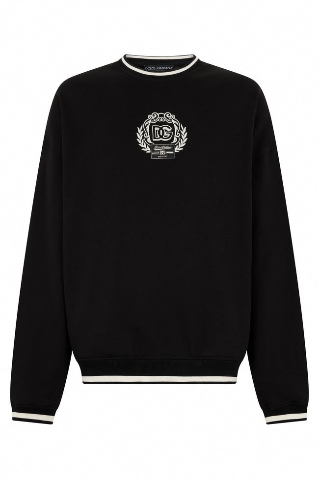Dolce & Gabbana Black Cotton DG Sweatshirt with Embroidered Logo