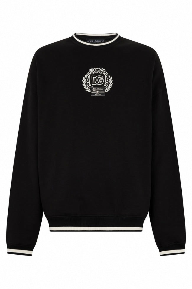 Dolce & Gabbana Black Cotton DG Sweatshirt with Embroidered Logo