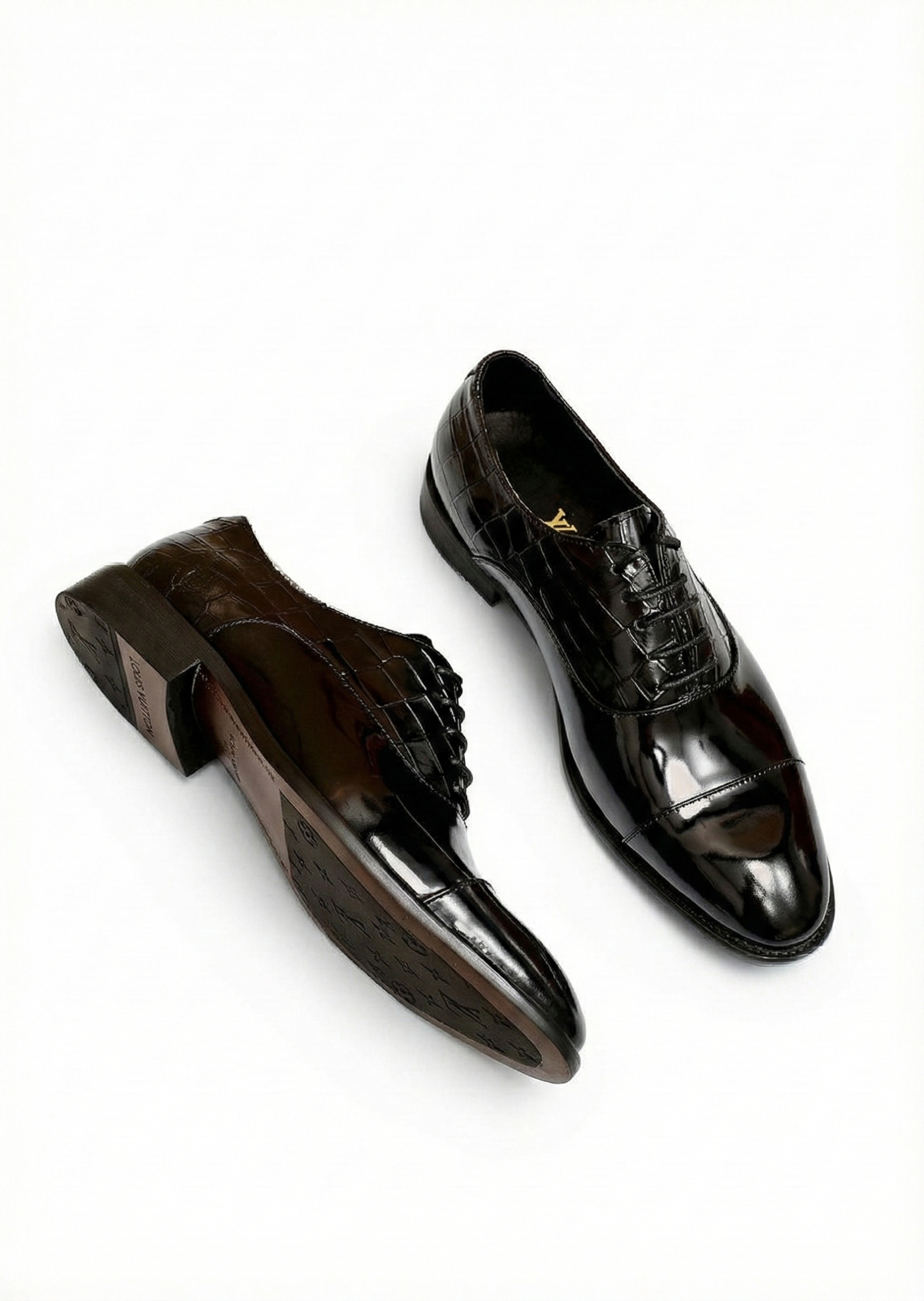Louis Vuitton Black Patent Croc-Embossed Oxford Shoes - image 6