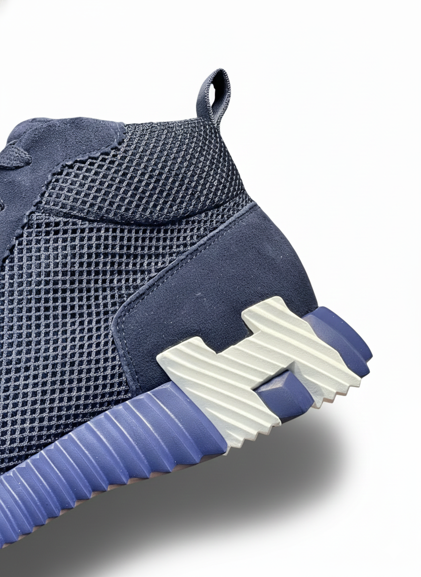 Hermes Bouncing High-Top Sneakers in Navy Suede and Mesh - image 7