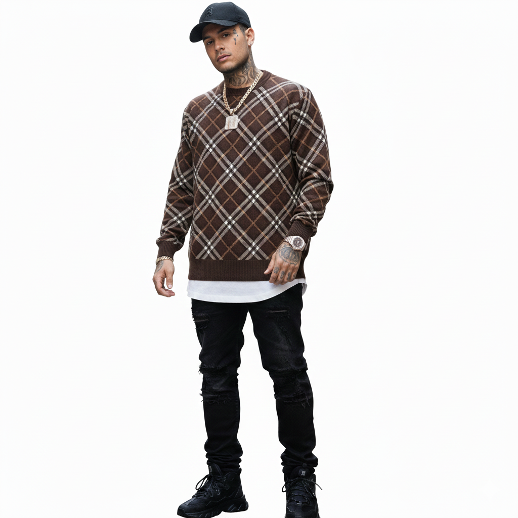 Burberry Brown Checked Wool Jumper - image 4