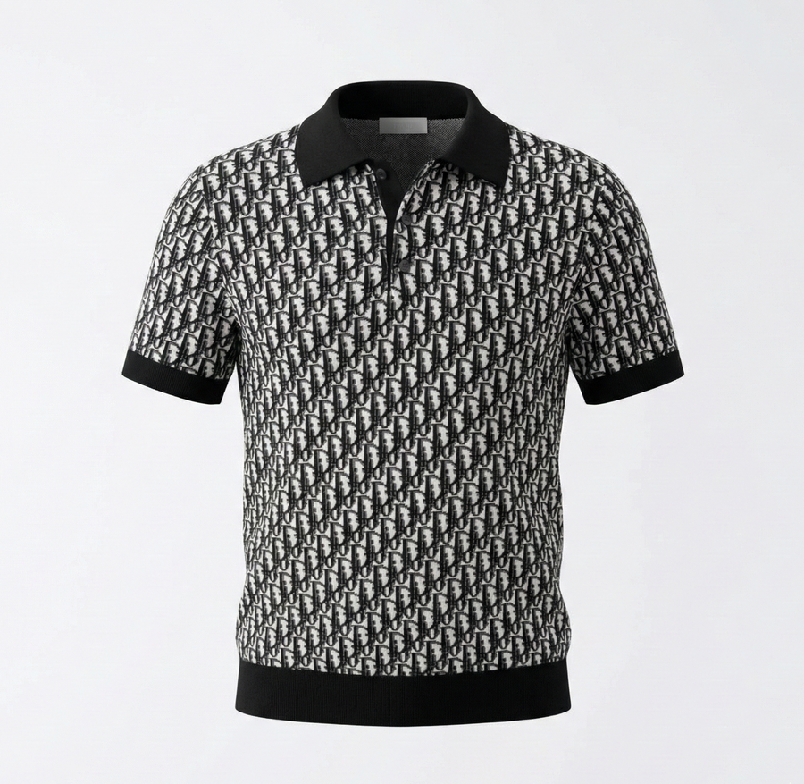Dior Oblique Wool Knit Polo Shirt – Black & Grey