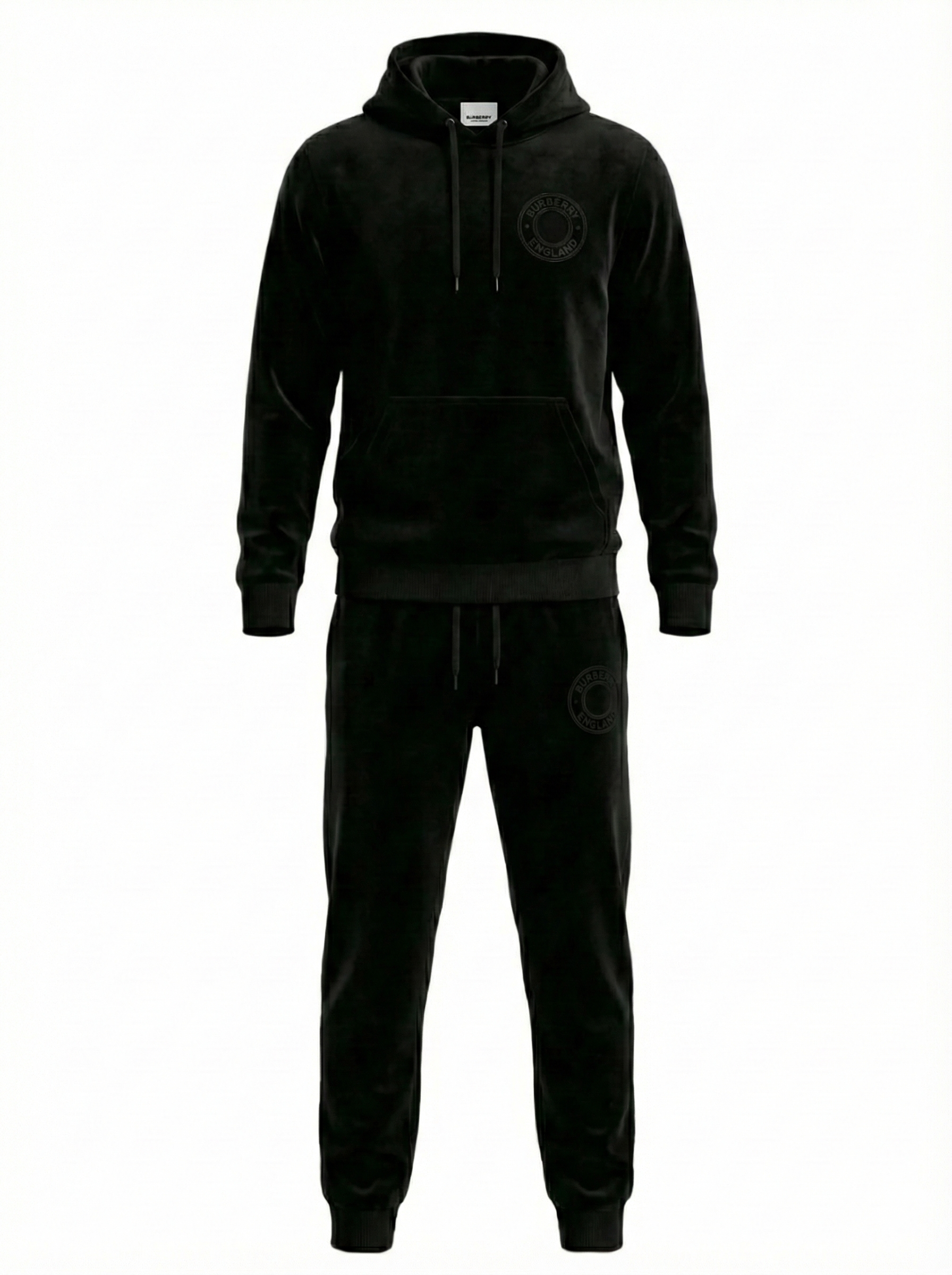 Burberry Velour Hooded Tracksuit in Black