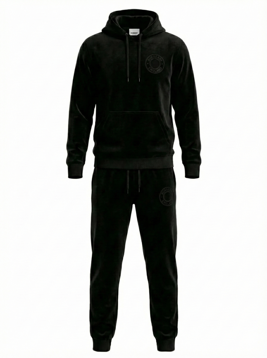 Burberry Velour Hooded Tracksuit in Black