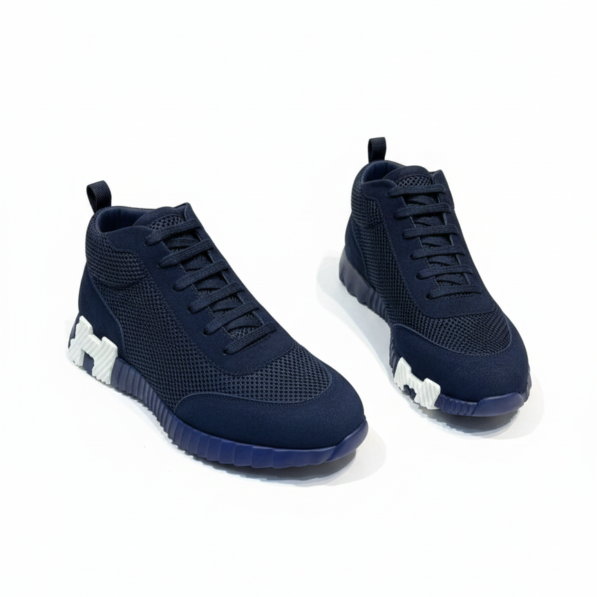 Hermes Bouncing High-Top Sneakers in Navy Suede and Mesh - image 2