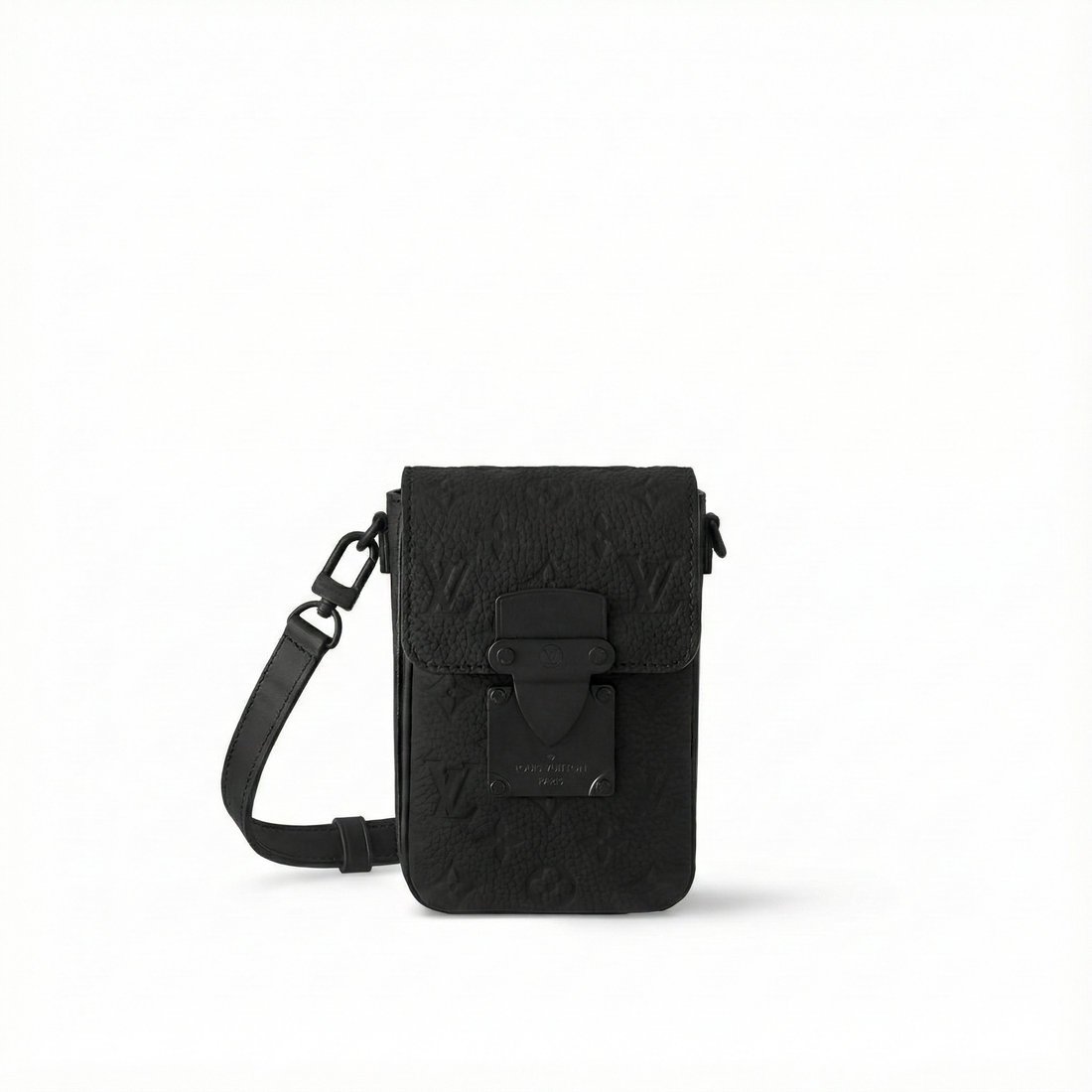 Monogram Embossed Leather Mini Utility Crossbody (All Black)