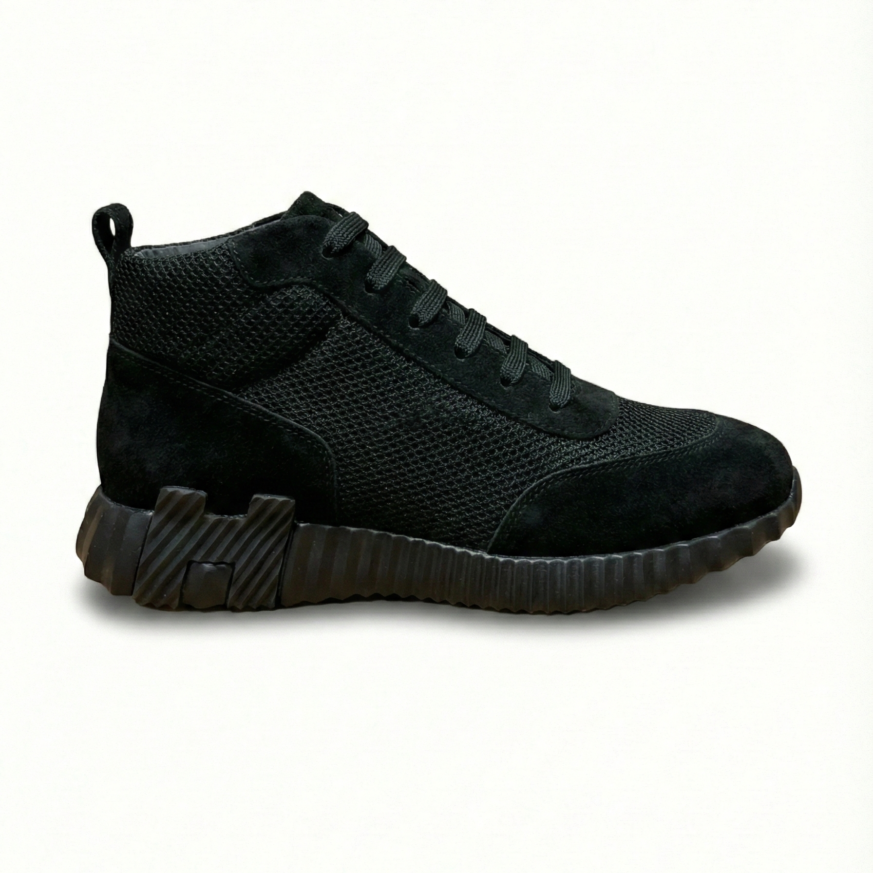 Hermes High-Top Sneakers in Black Suede Calfskin and Mesh