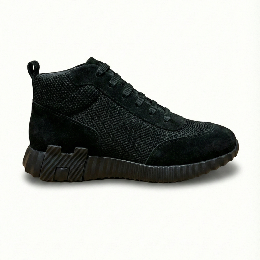 Hermes High-Top Sneakers in Black Suede Calfskin and Mesh