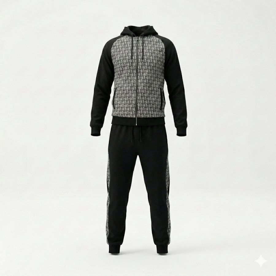 Dior Oblique Hooded Zip-Up Tracksuit in Black