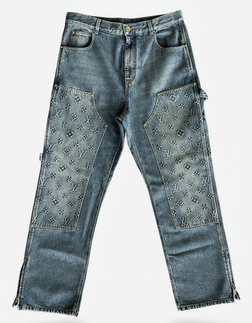 Louis Vuitton Grey Monogram Panel Denim Jeans