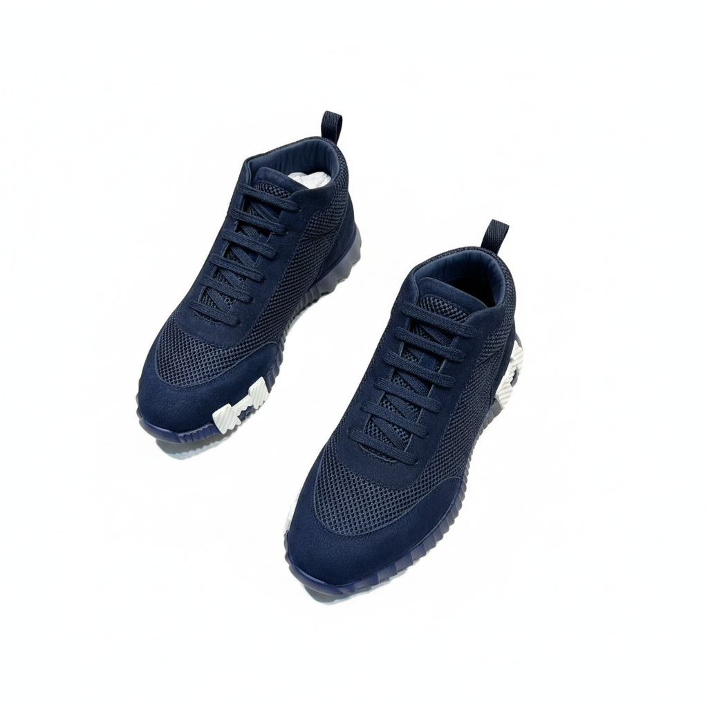 Hermes Bouncing High-Top Sneakers in Navy Suede and Mesh - image 3
