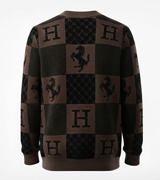 Hermes Checkered “H” & Horse Motif Wool Sweater - image 2