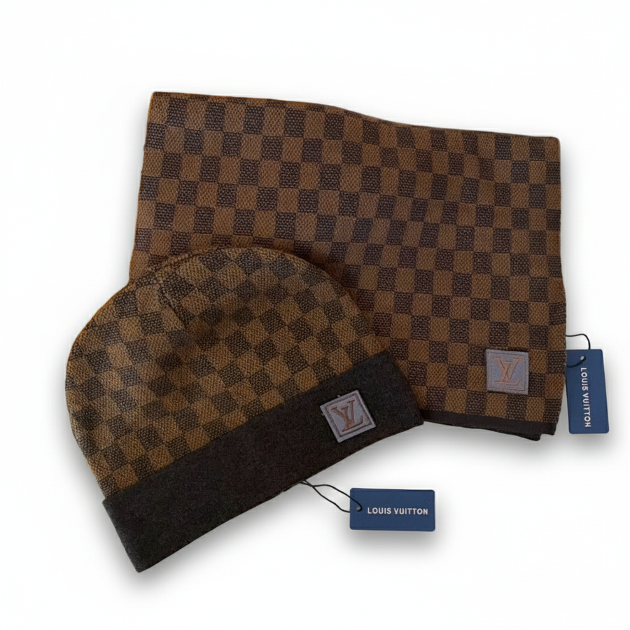 Louis Vuitton Brown Néo Petit Damier Beanie & Scarf Set