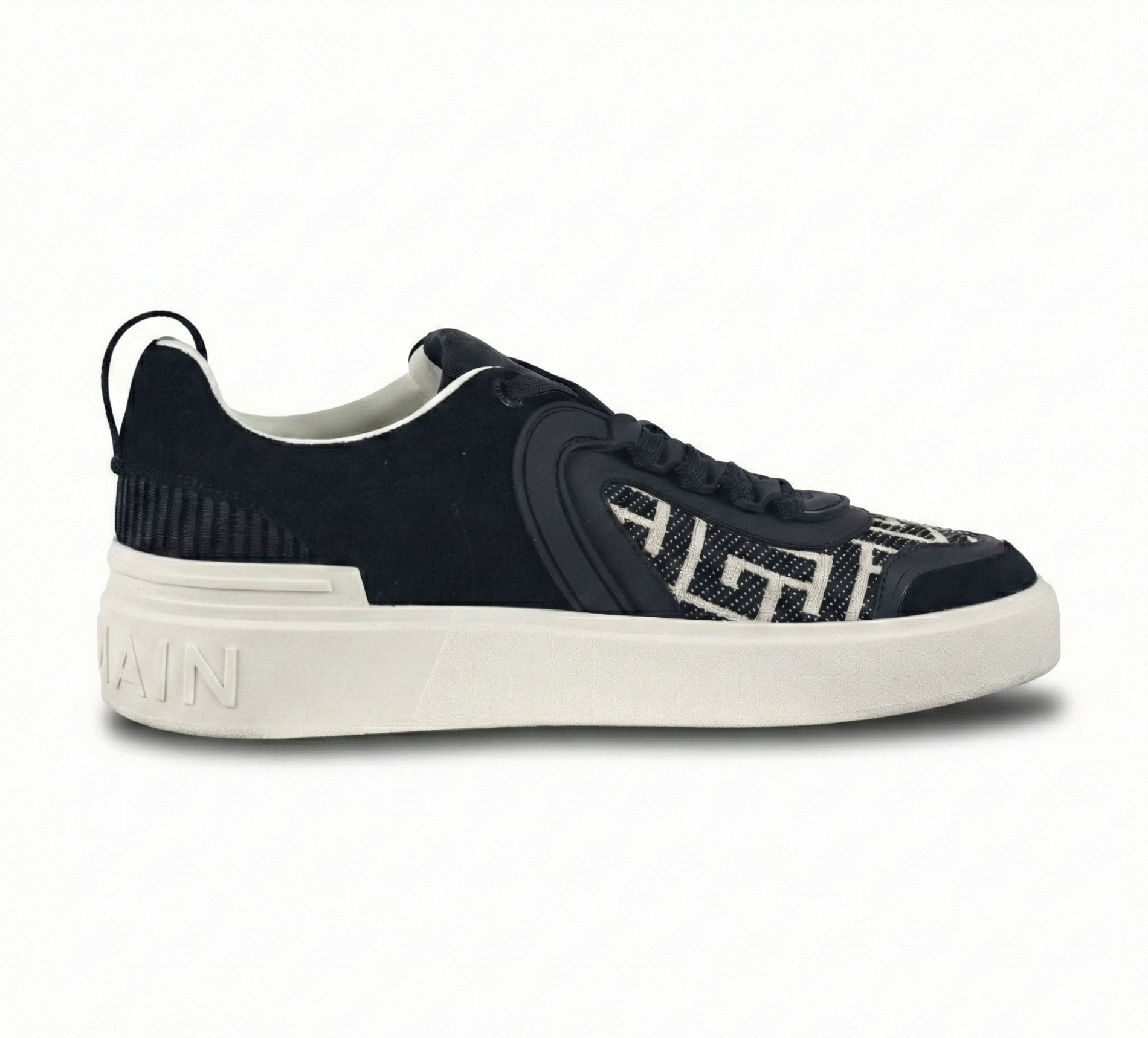 Balmain B-Court Sneakers in Black & Ivory Monogram