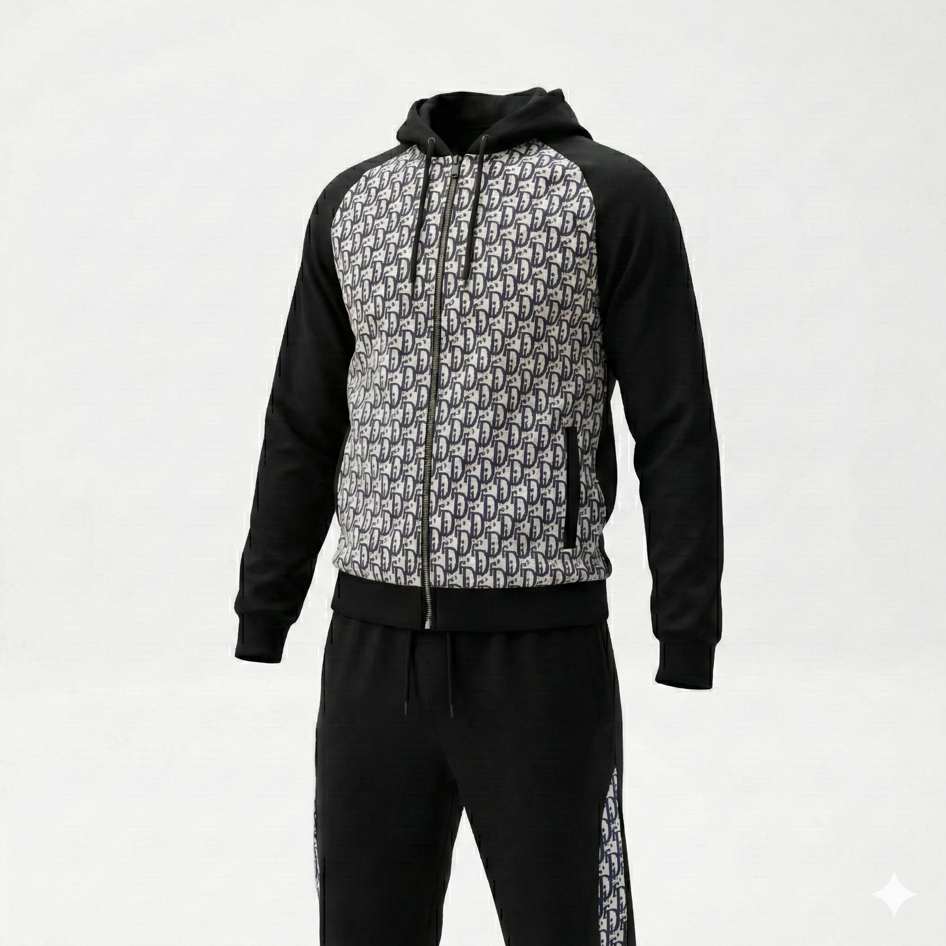 Dior Oblique Hooded Tracksuit in Black with Grey Jacquard Panels - image 2