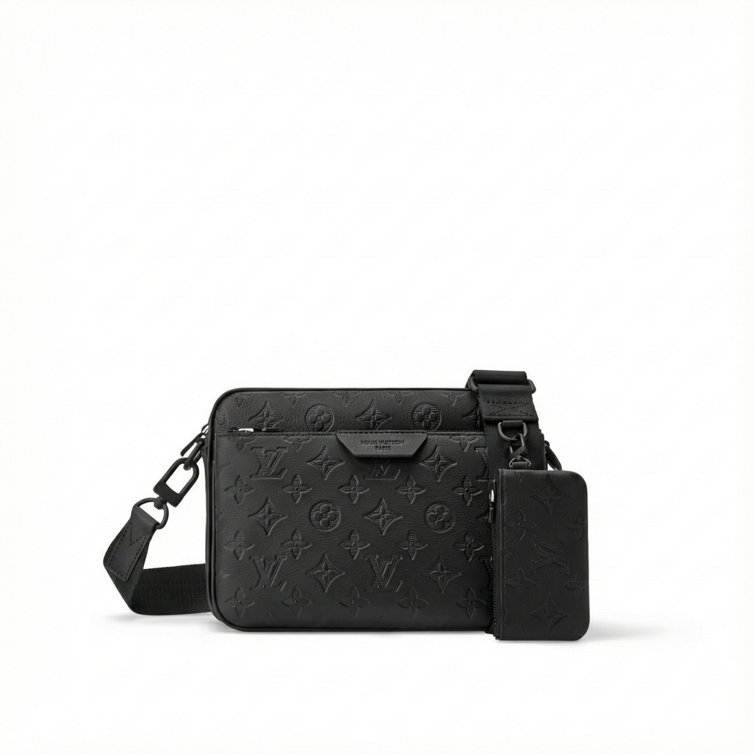 Monogram Embossed Leather Trio Messenger Bag(Black)