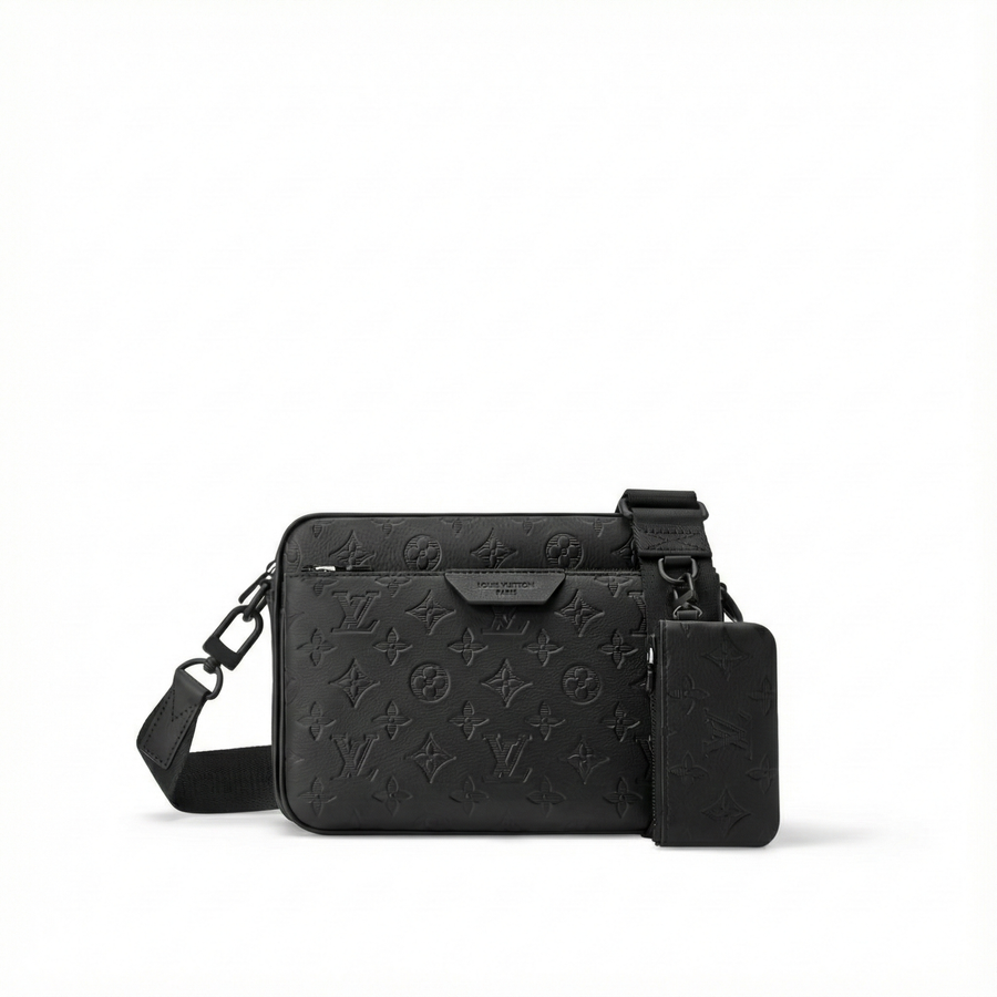 Louis Vuitton Monogram Embossed Leather Trio Messenger Bag(Black)