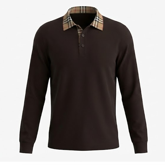 Burberry Long-Sleeve Polo Shirt with Vintage Check Collar