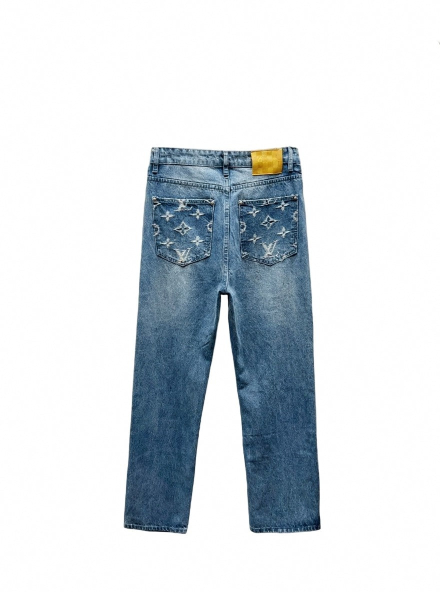 Louis Vuitton Light Blue Monogram Embroidered Denim Jeans - image 2
