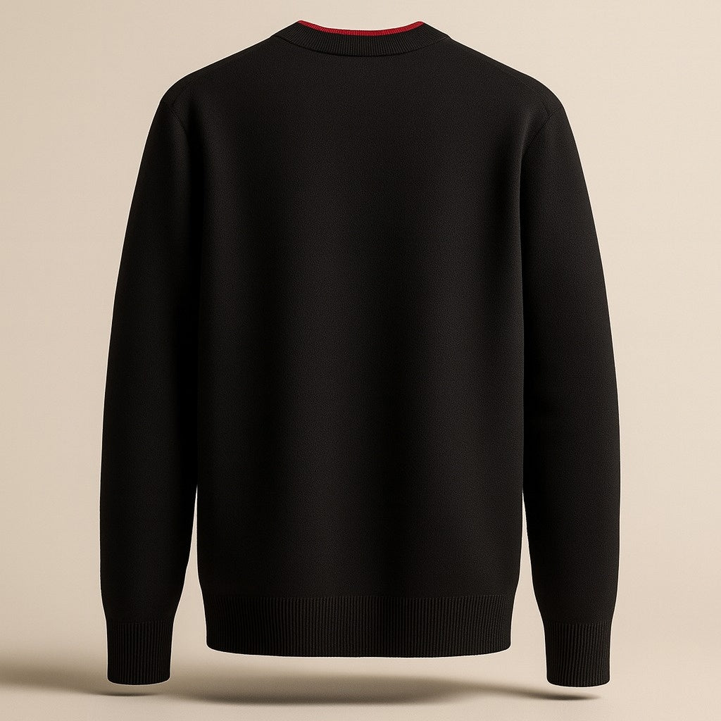 Hermes Signature Black Wool Crewneck Sweater with Red Trim - image 2