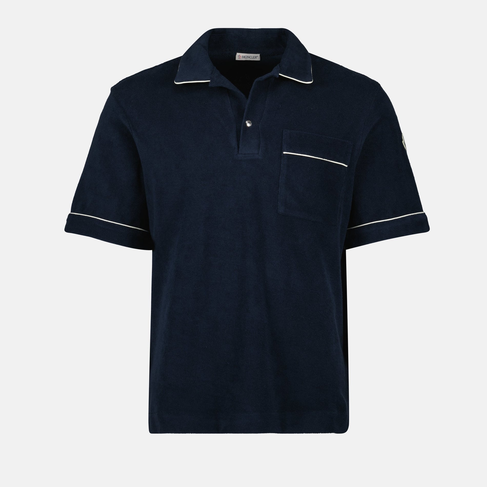 Moncler Navy Towelling Polo with Contrast Trim