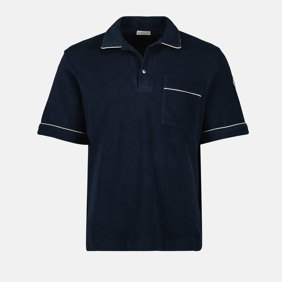 Moncler Navy Towelling Polo with Contrast Trim