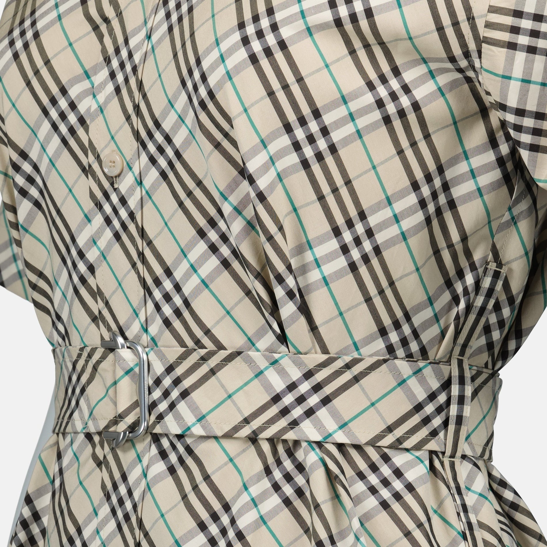 Burberry Short Sleeve Check Belted Shirt Dress – Light Beige - image 5
