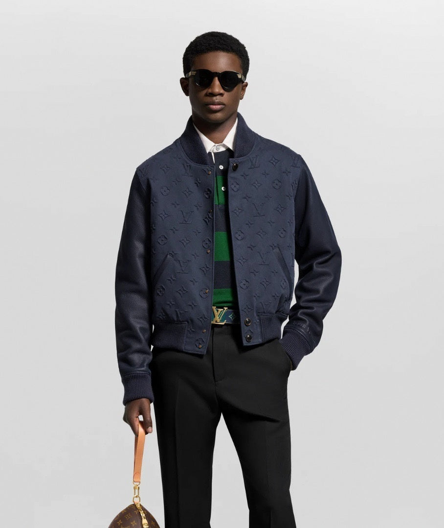 Louis Vuitton Navy Monogram Embossed Varsity Jacket - image 6