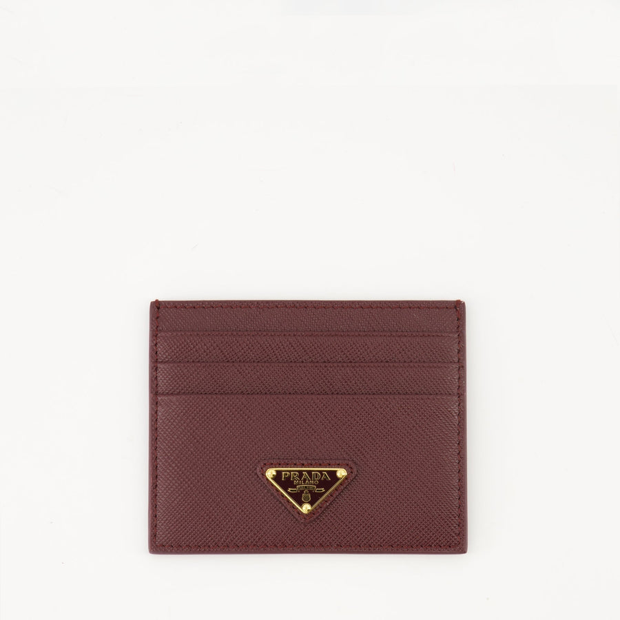 Prada Saffiano Leather Card Holder – Burgundy
