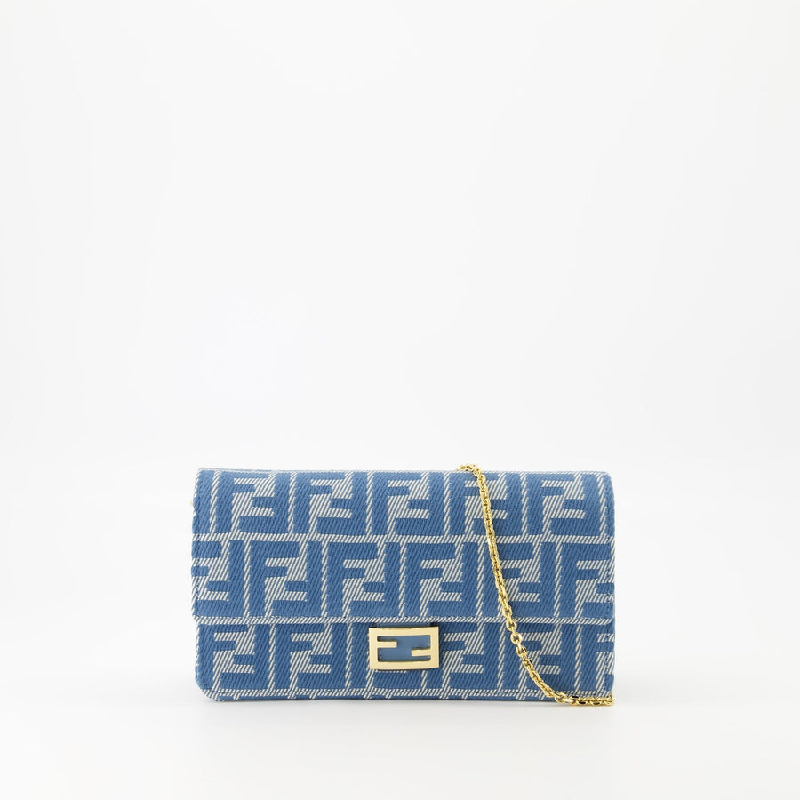 Fendi Baguette Chain Wallet – Denim Jacquard