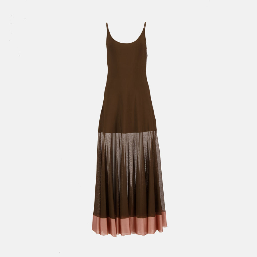 Fendi Sheer Panel Slip Maxi Dress