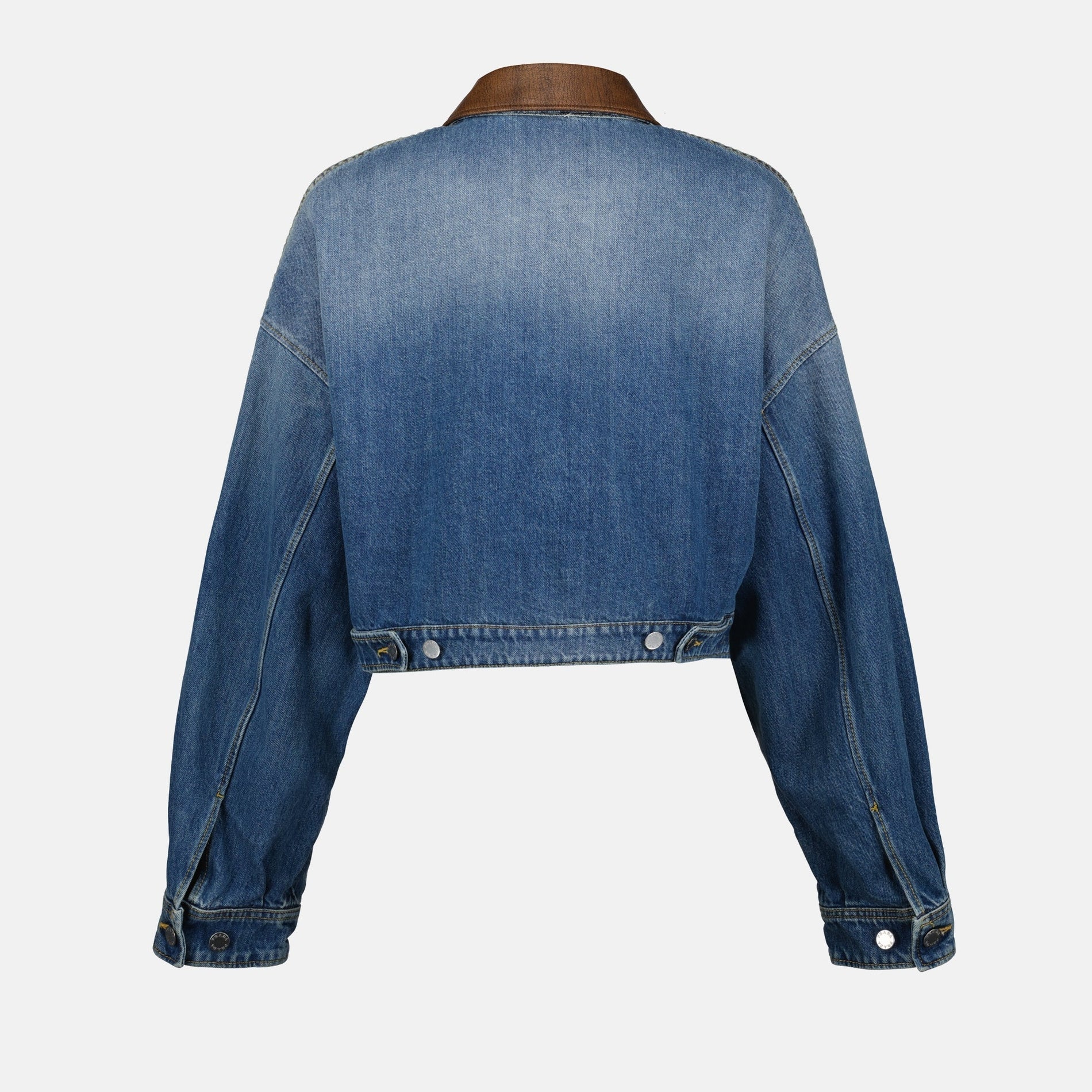 Prada Cropped Denim Jacket with Leather Collar - image 2