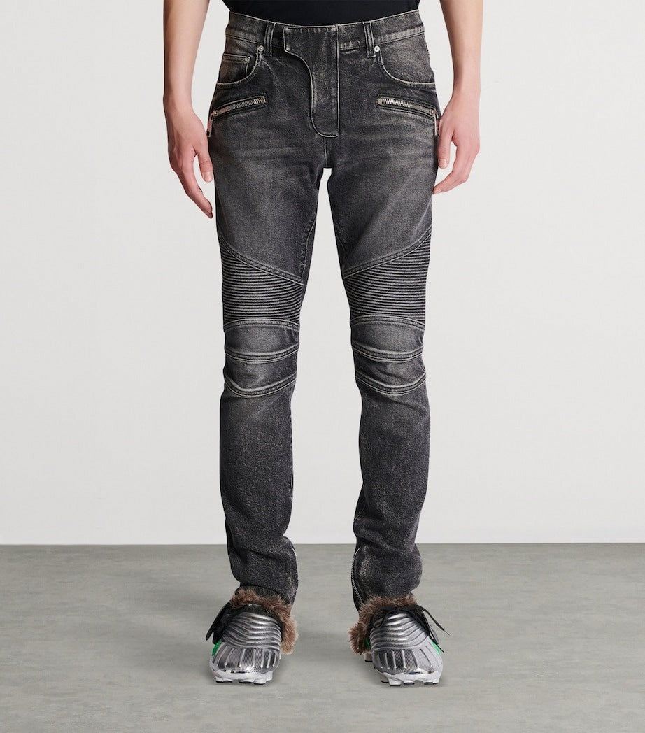 Balmain Biker Slim-Fit Denim Jeans - image 4