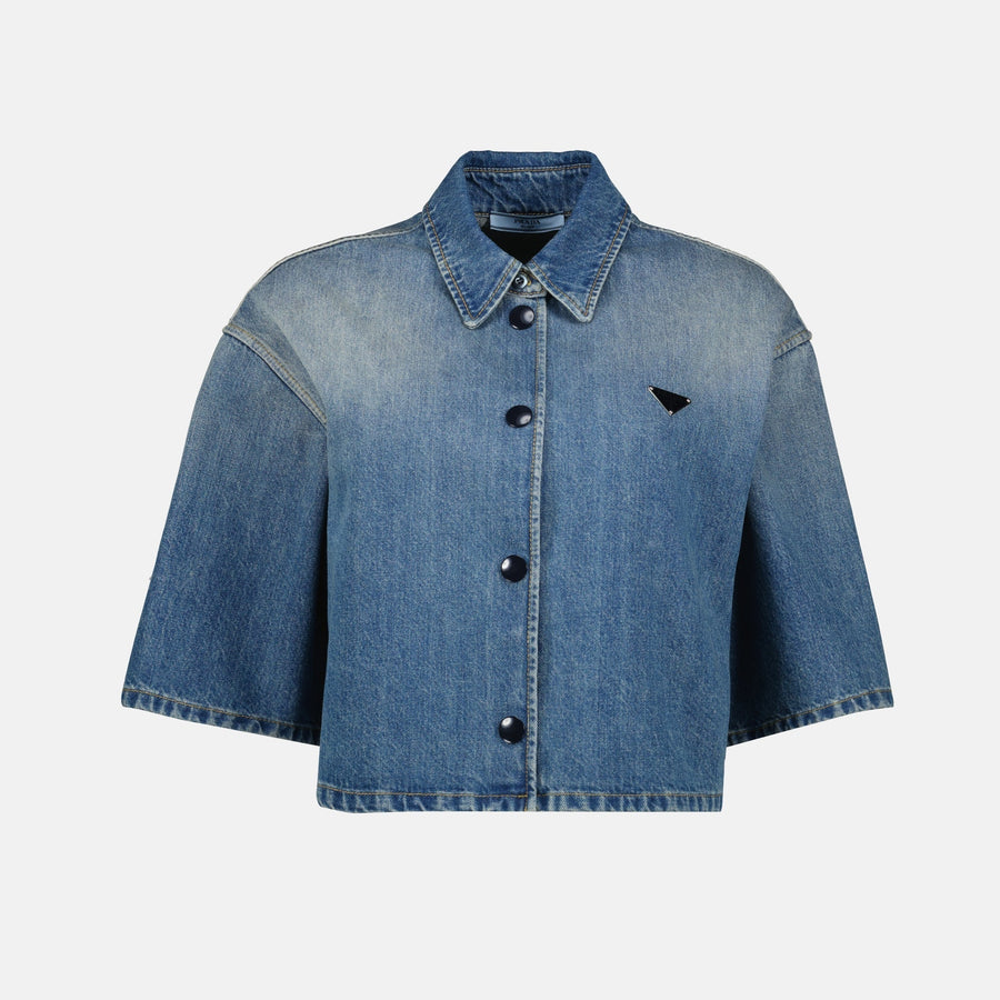 Prada Cropped Denim Cape Jacket