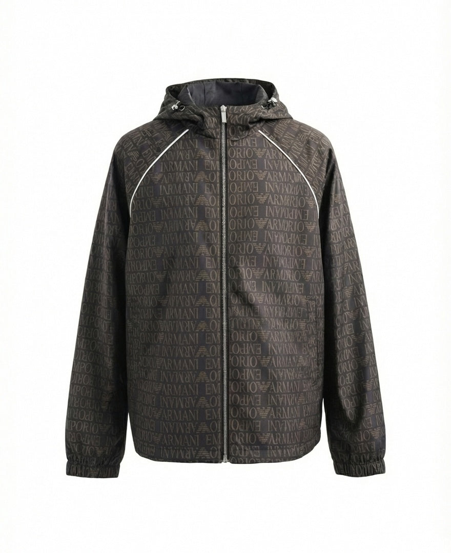 Emporio Armani Monogram Print Hooded Windbreaker