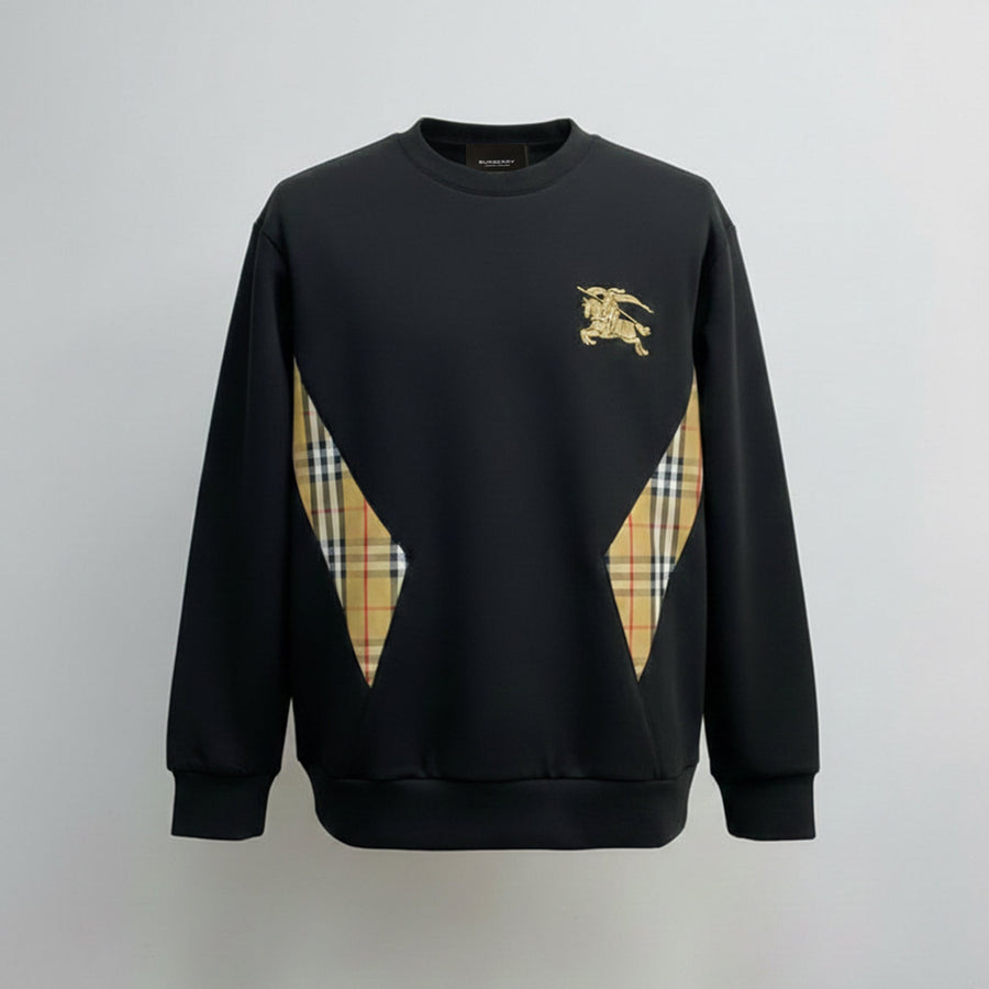 Burberry KD Embroidery Checked Panel Sweatshirt | Black and White