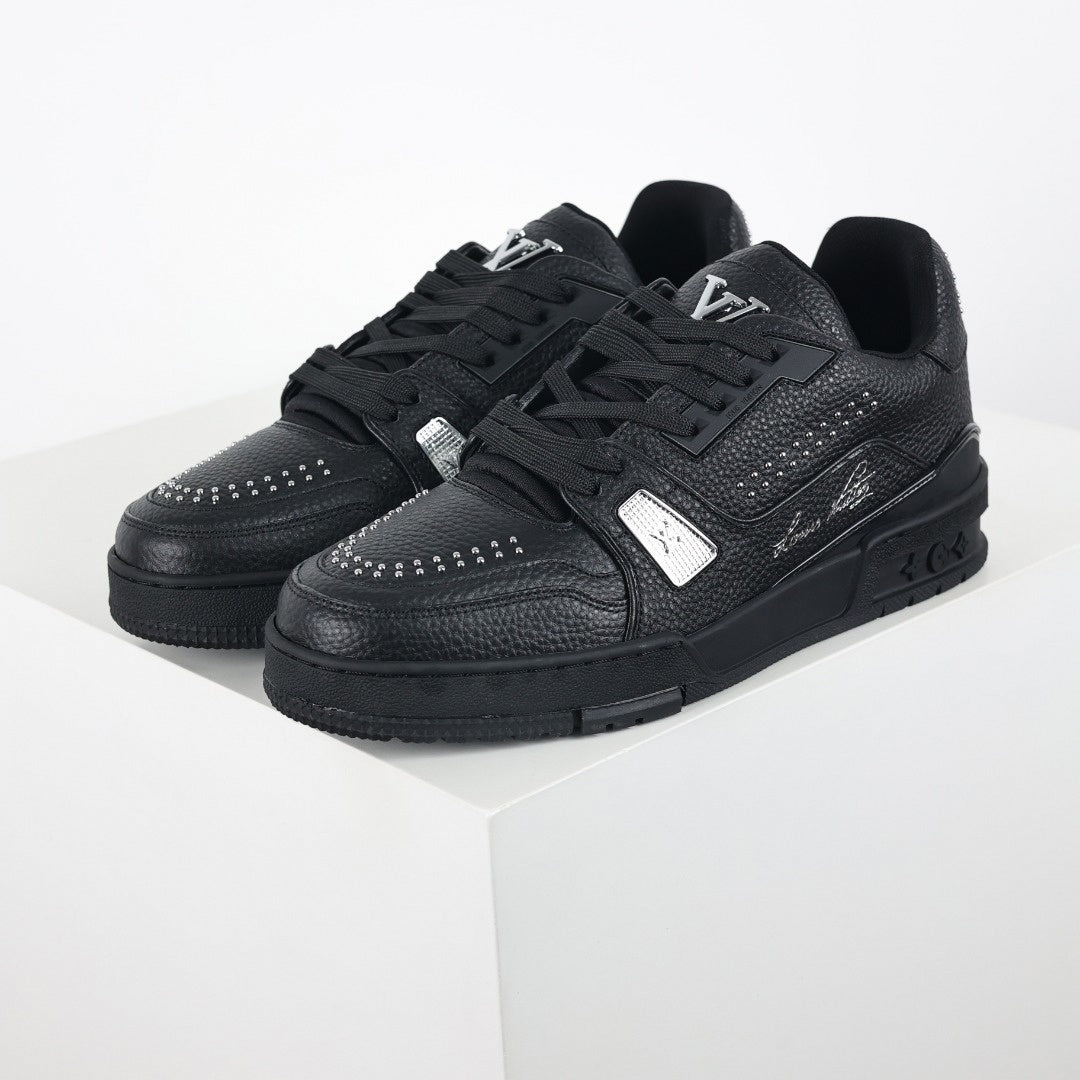 Louis Vuitton LV Black Leather Studded Low-Top Sneakers - image 9