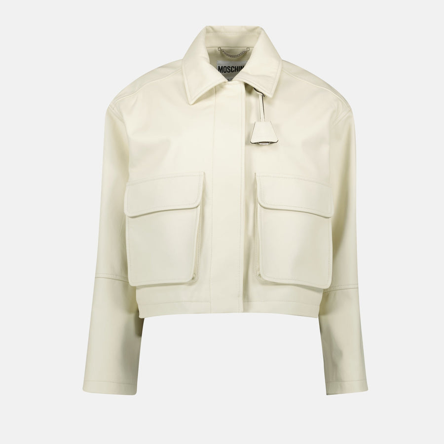 Moschino Cream Cropped Utility Jacket