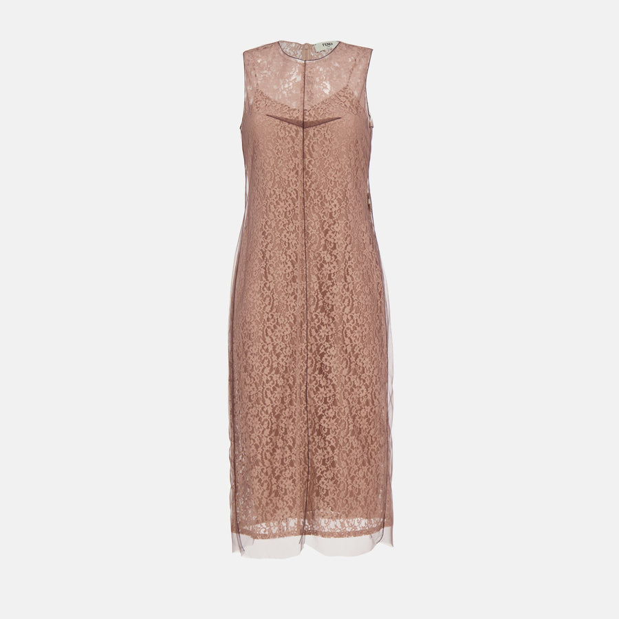 Fendi Sheer Lace Overlay Midi Dress