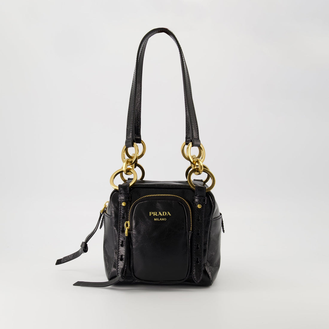 Mini Leather Shoulder Bag with Chain Detail