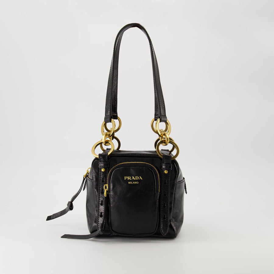 Prada Mini Leather Shoulder Bag with Chain Detail
