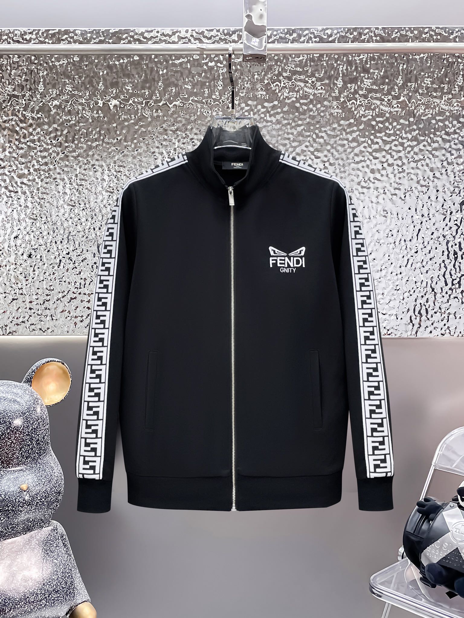 Forever Men’s Premium Black Track Jacket – Athletic Fit with Designer Sleeve Detail - image 3