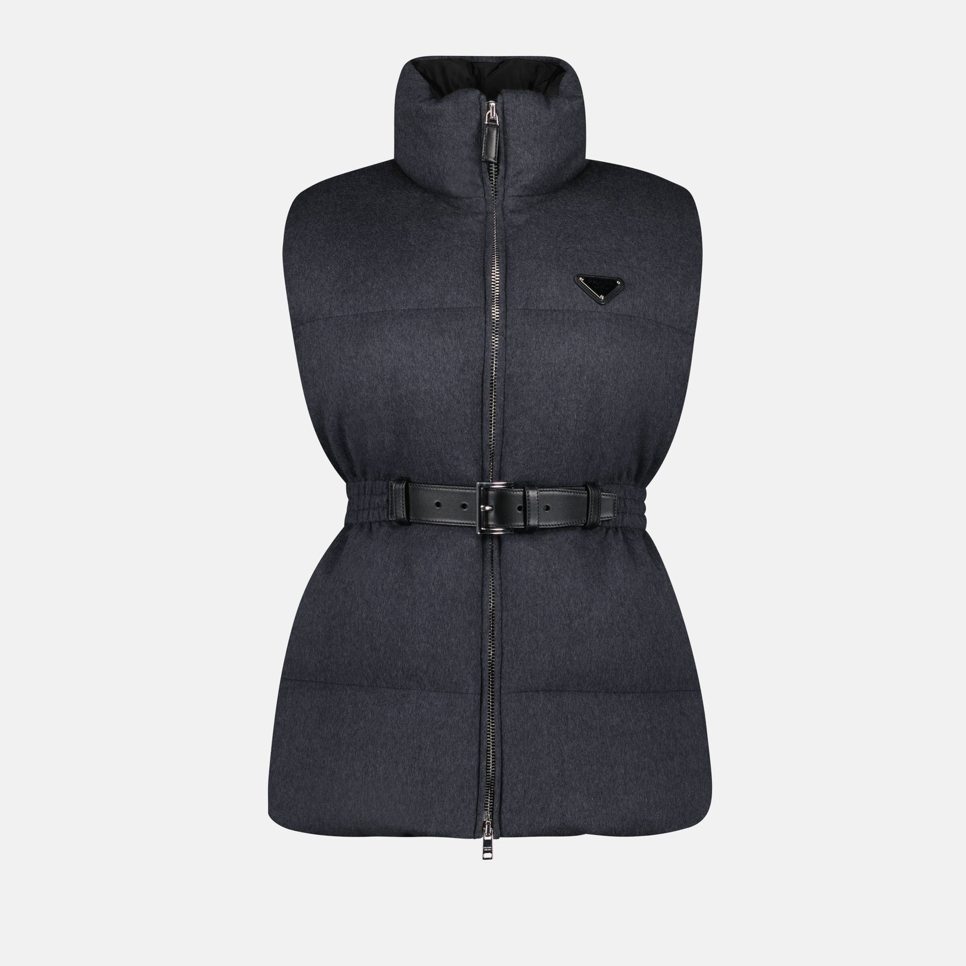 Prada Belted Padded Vest with High Collar