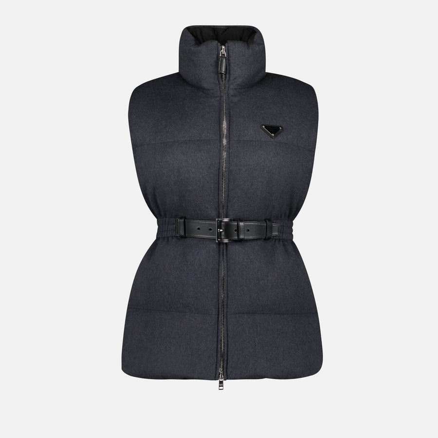 Prada Belted Padded Vest with High Collar