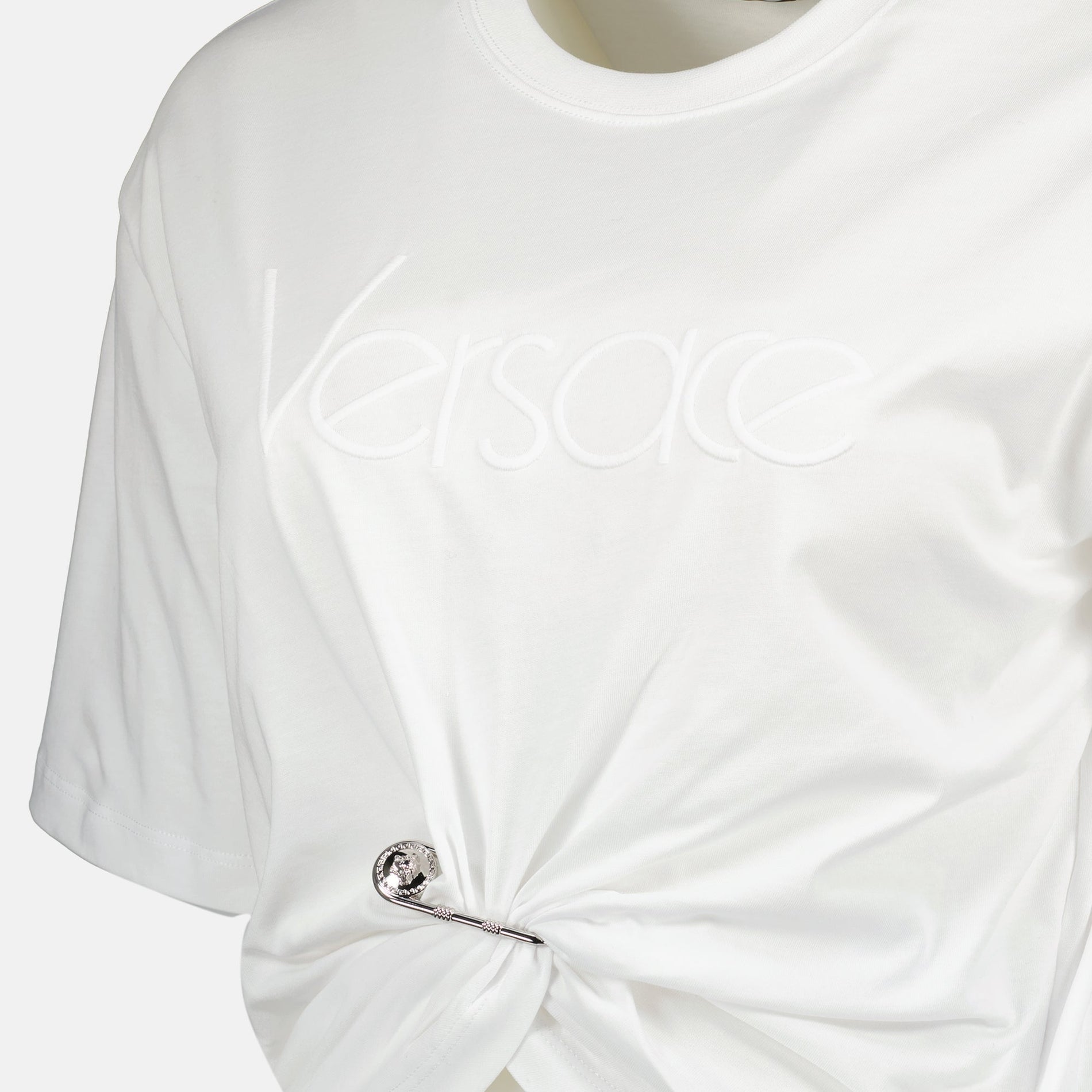 Versace Logo Twist Crop T-Shirt -White - image 5