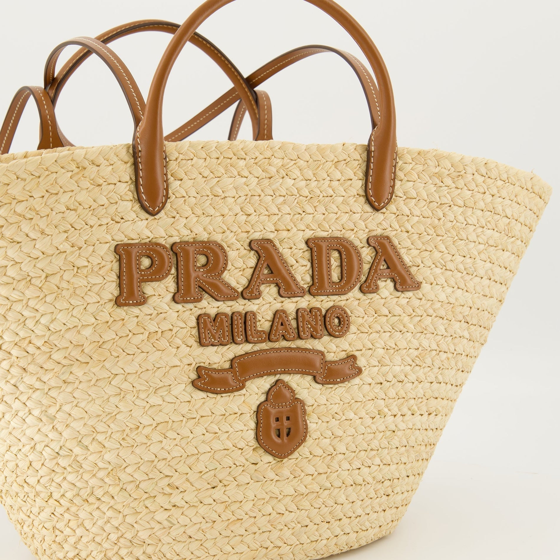 Prada Raffia Tote Bag with Leather Handles - image 3
