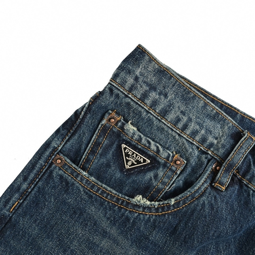 Prada Vintage Blue Washed Straight-Leg Denim Jeans - image 5