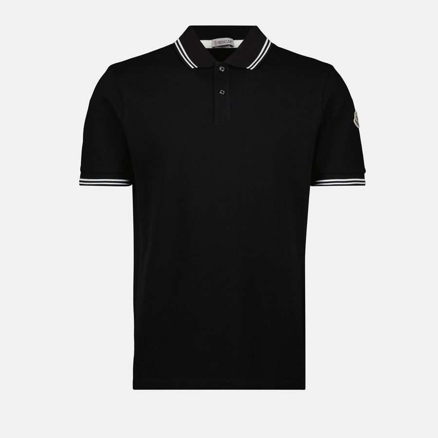 Moncler Black Polo Shirt with Contrast Stripe Collar