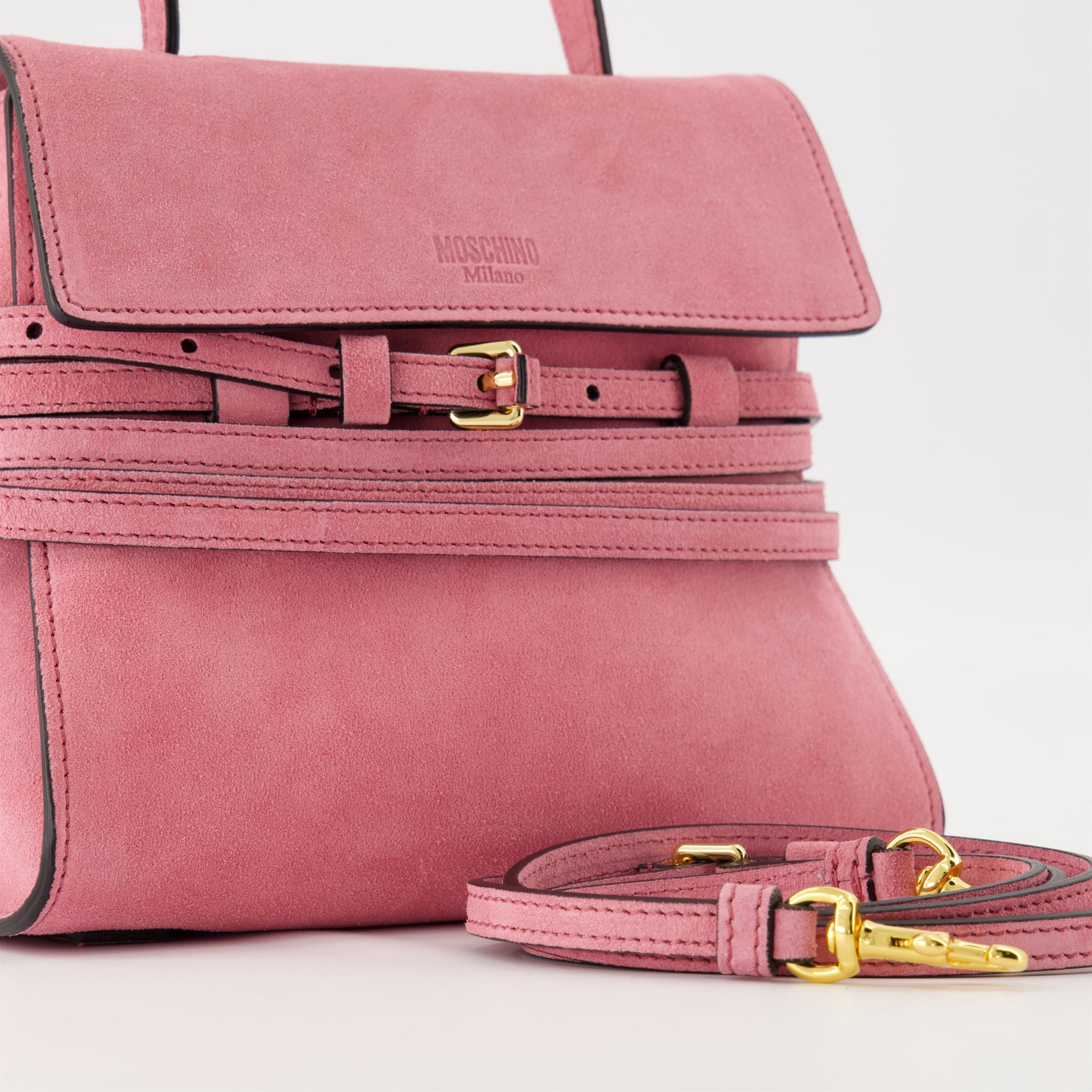 Moschino Tie Me Leather shoulder bag (Pink suede) - image 3